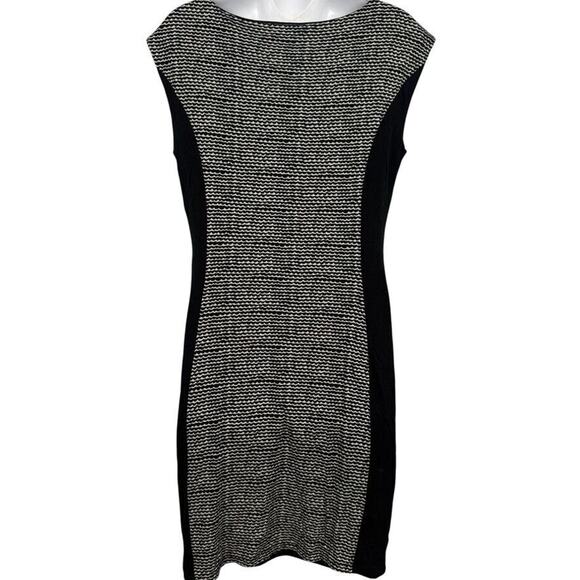 Ann Taylor Loft Womens Black Ivory Print Sheath Pleated Neck Knit Dress sz M - Picture 14 of 16